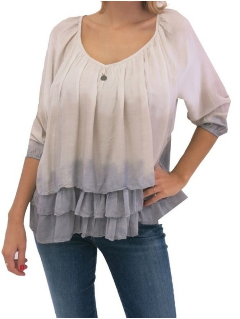 Tempo Paris Silk Blend Ombre Tiered Ruffle Blouse Medium Made in Italy